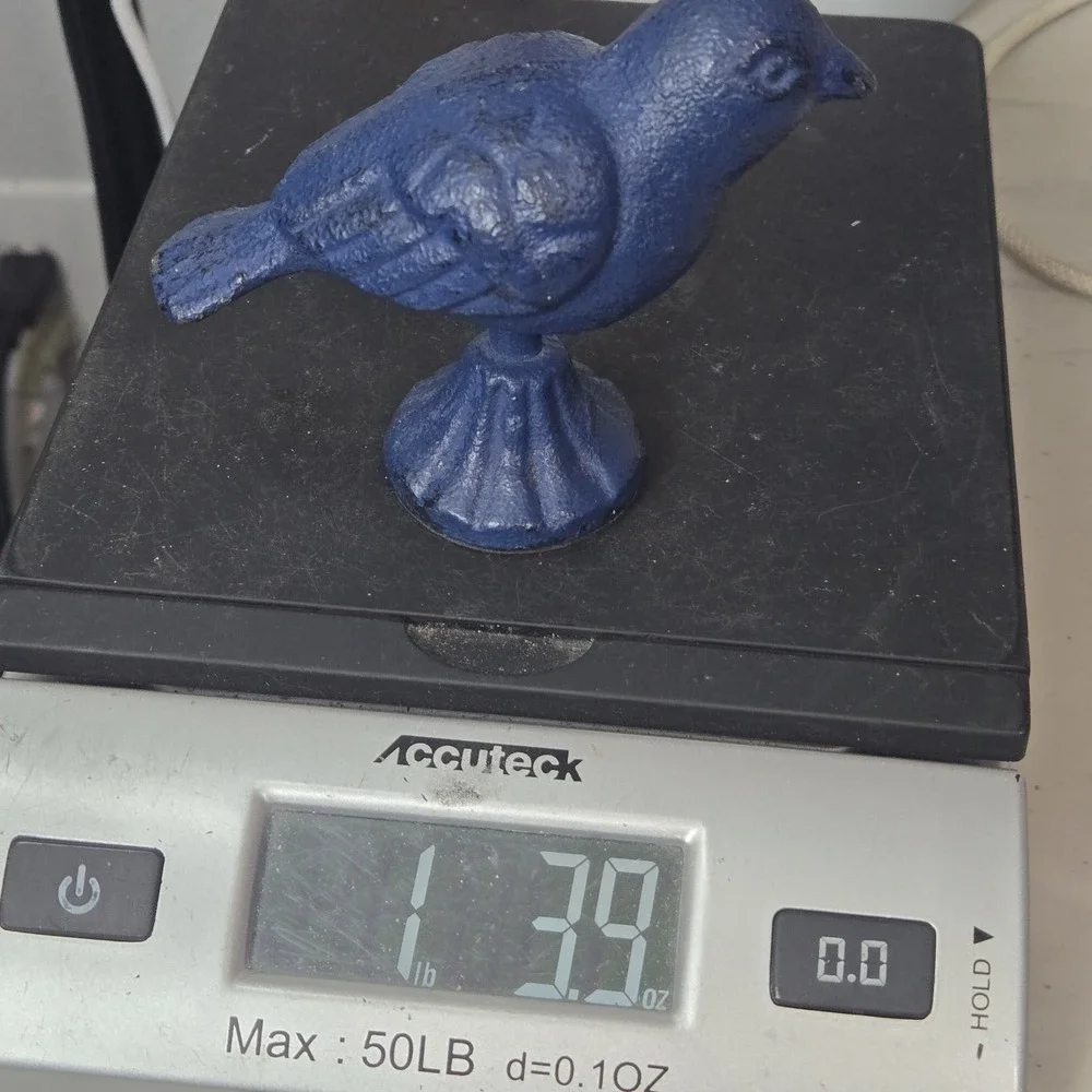 Vintage Cast Iron Blue Bird On Pedestal Paper Weight 3.5